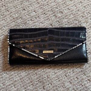 Brahmin Black and Silver Croc-Embossed Clutch